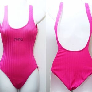 90's Vintage "BEACH NATIVE" Pink 1-Piece Swimsuit